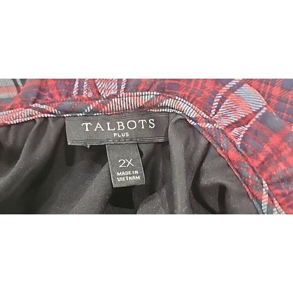 Talbots Red Plaid Multicolor Top Tie Neck Smocked Lined Pullover Women's 2X - Picture 7 of 8